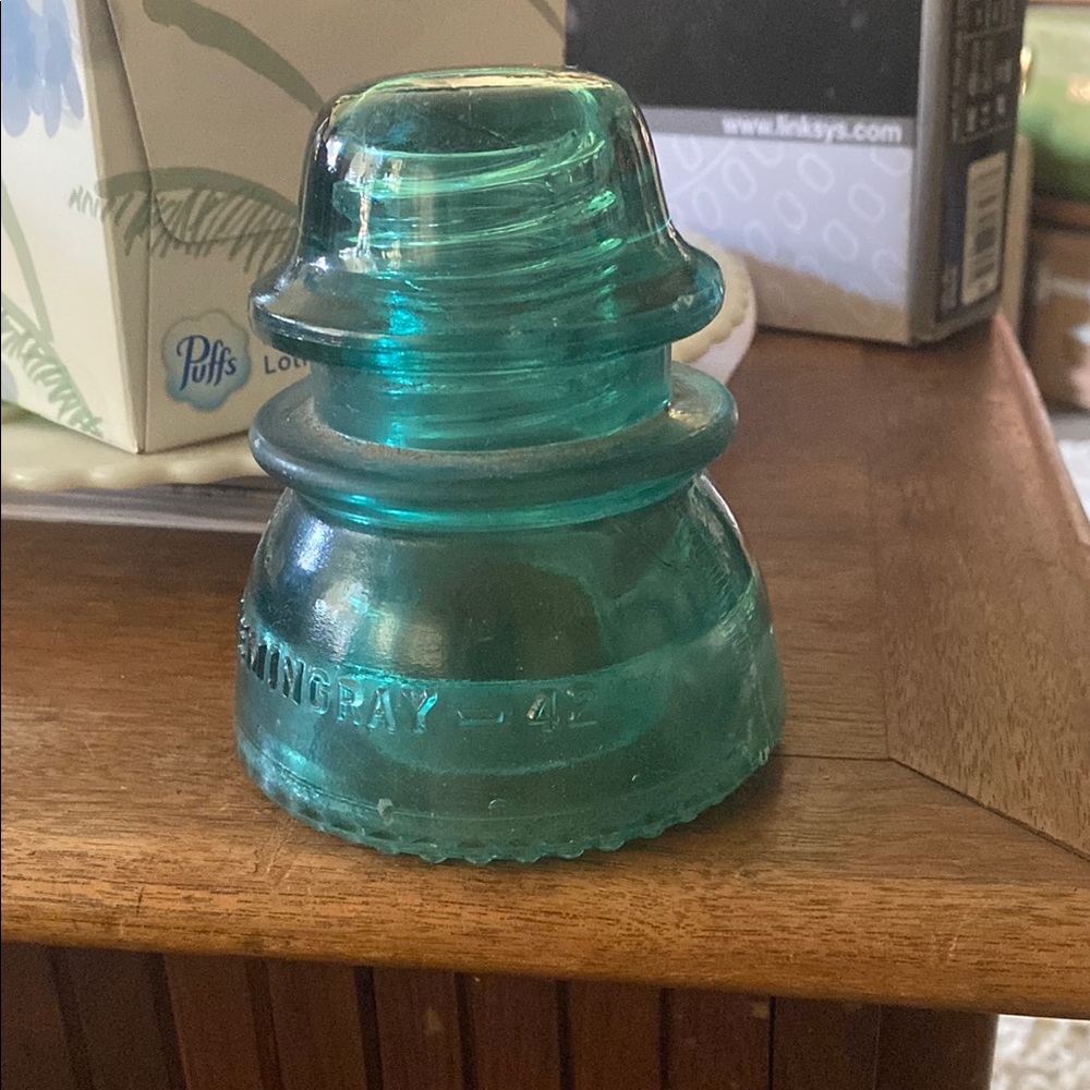Aqua Glass Insulator Vtg Hemingway Insulator No 42 Glass Antique DARK Aqua Blue